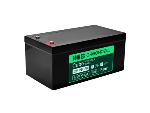 Greencell AGM VRLA 12V 250Ah onderhoudsvrije accu voor boten, fotovoltaïca, zonnepanelen (520x268x225mm)