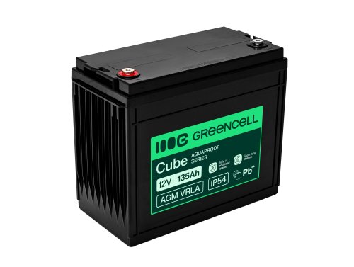 Greencell AGM VRLA 12V 135Ah onderhoudsvrije accu voor boten, fotovoltaïca, zonnepanelen (341x173x287mm)