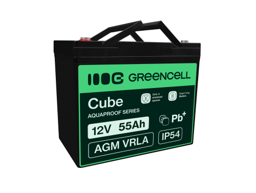 Green Cell CUBE AGM IP54 batteri AGM GEL 12V 55Ah blybatteri Green Cell vedligeholdelsesfri til både og joller
