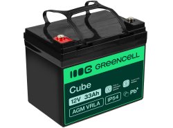 Green Cell® AGM 12V 33Ah VRLA batterij Accu voedingsaccu maaier scooter boot vissersboot tuinhuis