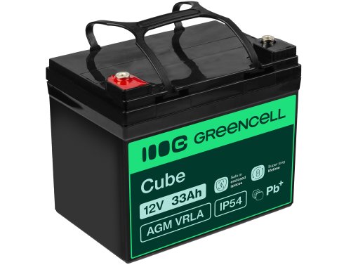Green Cell® AGM 12V 33Ah VRLA batterij Accu voedingsaccu maaier scooter boot vissersboot tuinhuis