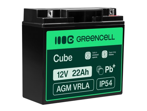 Green Cell® AGM accu 12V 22Ah fleece onderhoudsvrije loodaccu voor grasmaaiers, golftrolleys, zitmaaiers, foodtrucks, trapliften