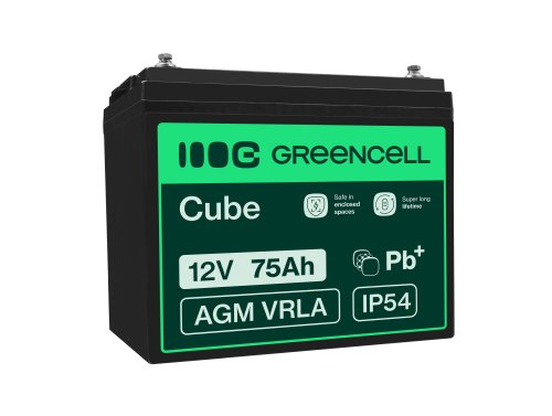 Green Cell® AGM 12V 75Ah VRLA batterij Accu voedingsaccu maaier scooter boot vissersboot tuinhuis